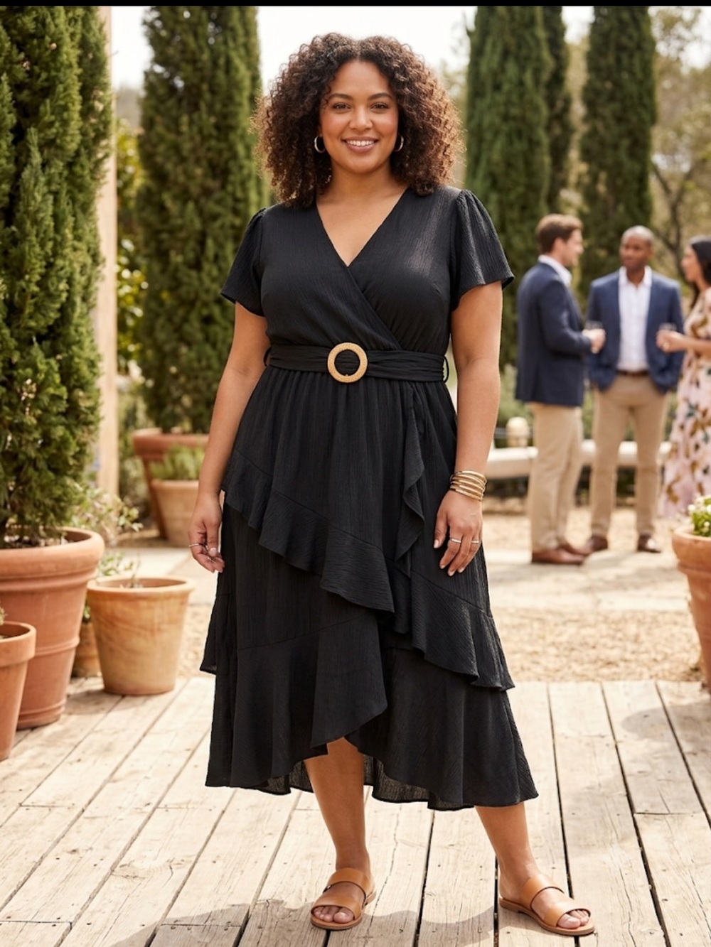 sofia by sofia vergara Black Midi Dress with Gold Ring Buckle